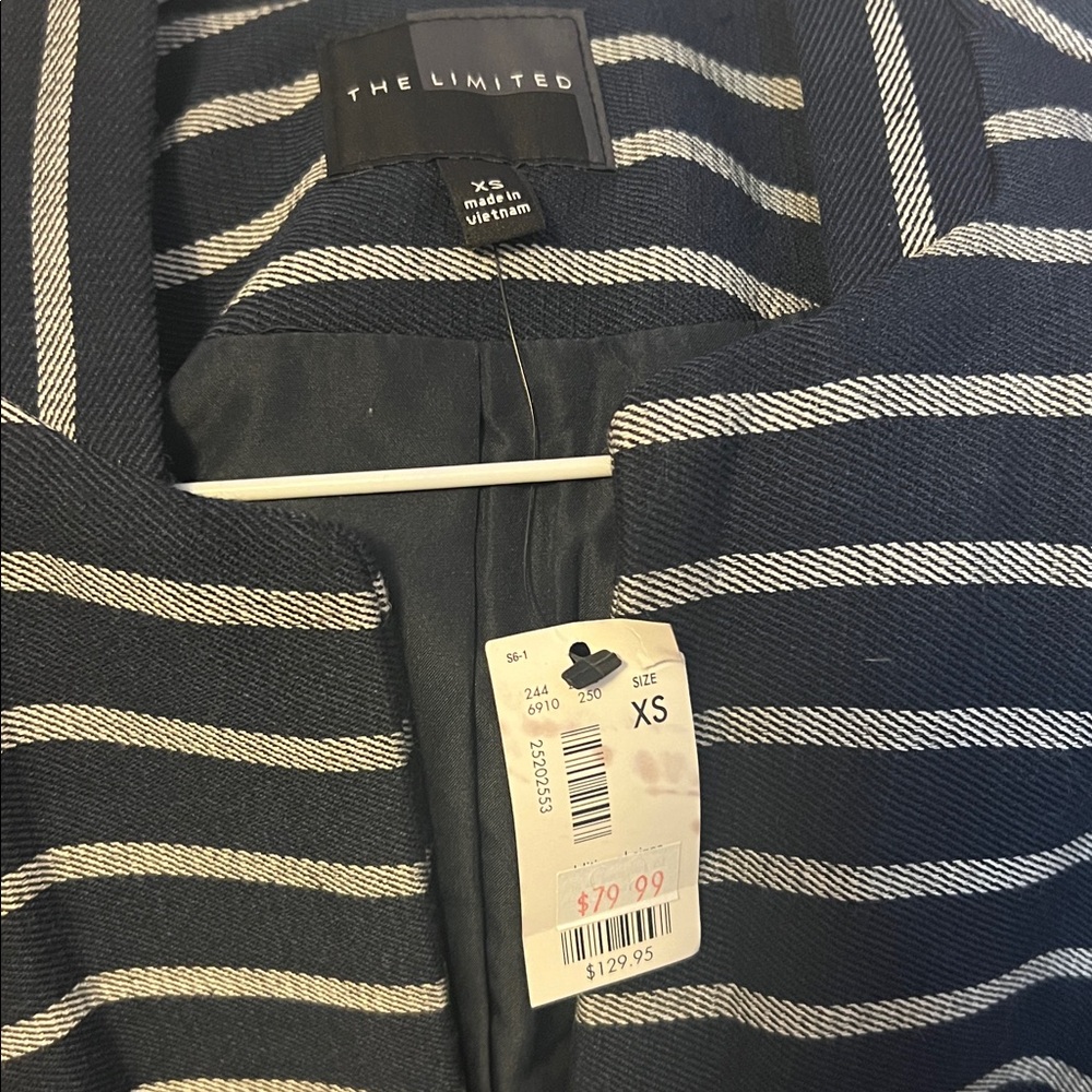 NWT The Limited Navy and Grey Striped Blazer - Picture 3 of 5